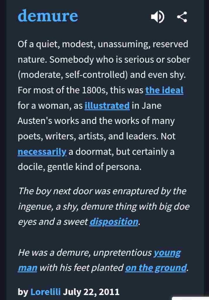 Demure Meaning as seen from urbandictionary.com