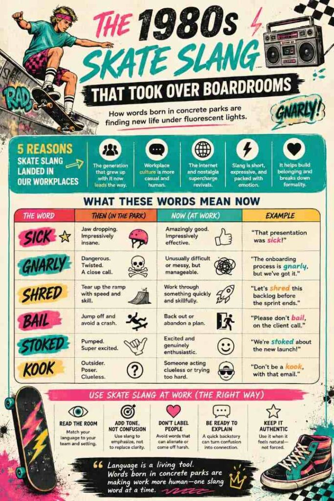 The 1980s Skate Slang Comeback: Why “Sick,” “Gnarly” and “Shred” Are Taking Over Boardrooms