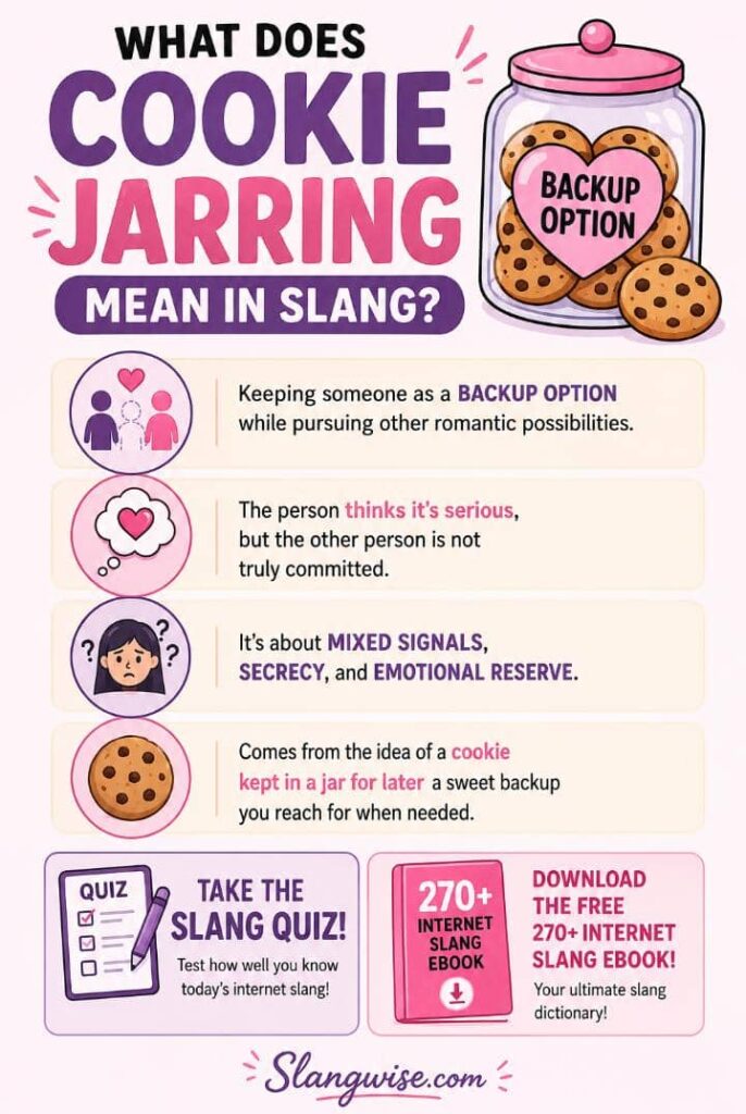 Cookie jarring is a sneaky dating slang term for keeping someone as a backup option. Here is what it really means, how to spot it, and why people use it.