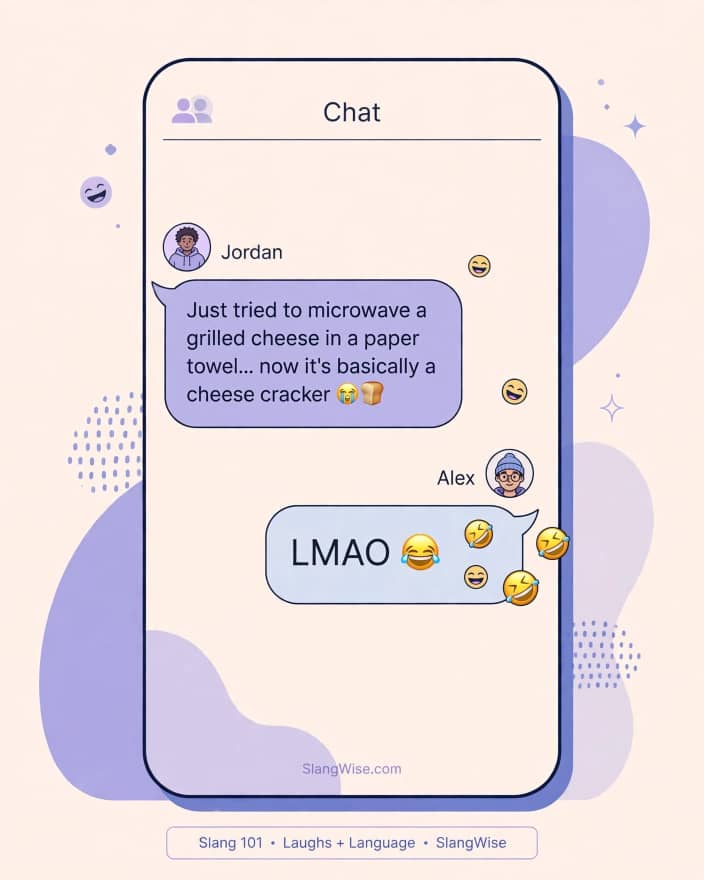 LMAO meaning in text illustrated through a funny conversation between friends