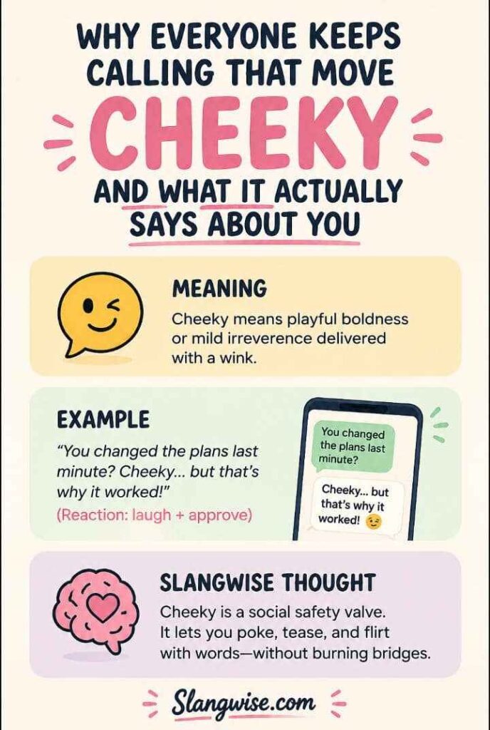 What does cheeky mean in slang? Decode the real meaning, tone, Gen Z usage, examples, emojis, “cheaky” spelling, and when cheeky crosses the line.