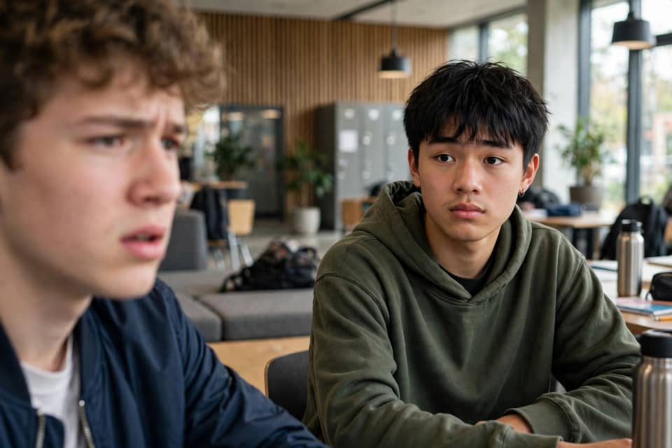 A teenager giving a blank, deadpan expression known as the Gen Z stare.